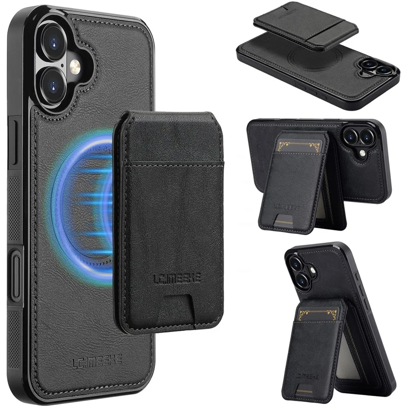 LC.IMEEKE L3 For iPhone 17 Magnetic Case Detachable Card Holder Leather TPU Mobile Cover - Black