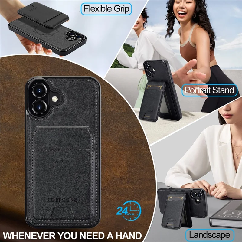 LC.IMEEKE L3 For iPhone 17 Magnetic Case Detachable Card Holder Leather TPU Mobile Cover - Black