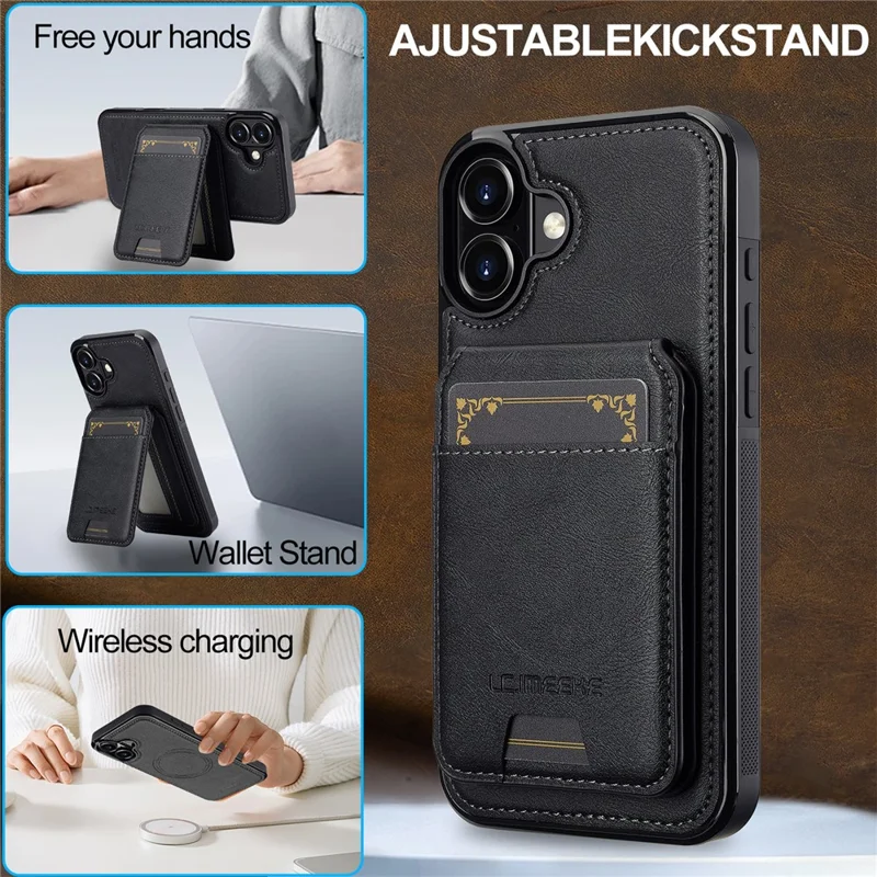 LC.IMEEKE L3 For iPhone 17 Magnetic Case Detachable Card Holder Leather TPU Mobile Cover - Black