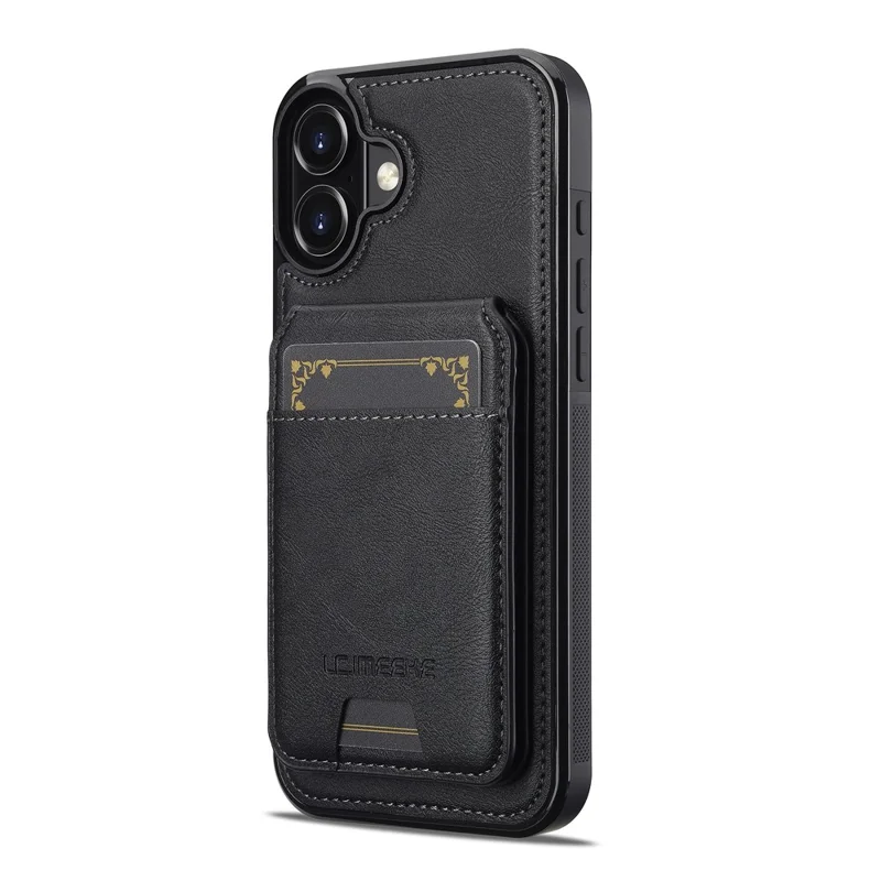 LC.IMEEKE L3 For iPhone 17 Magnetic Case Detachable Card Holder Leather TPU Mobile Cover - Black