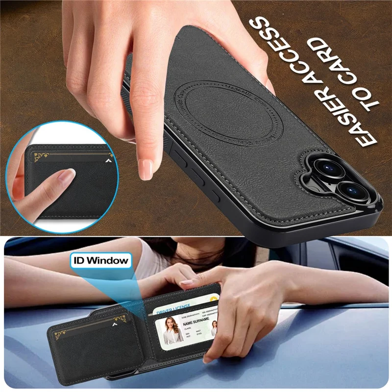 LC.IMEEKE L3 For iPhone 17 Magnetic Case Detachable Card Holder Leather TPU Mobile Cover - Black