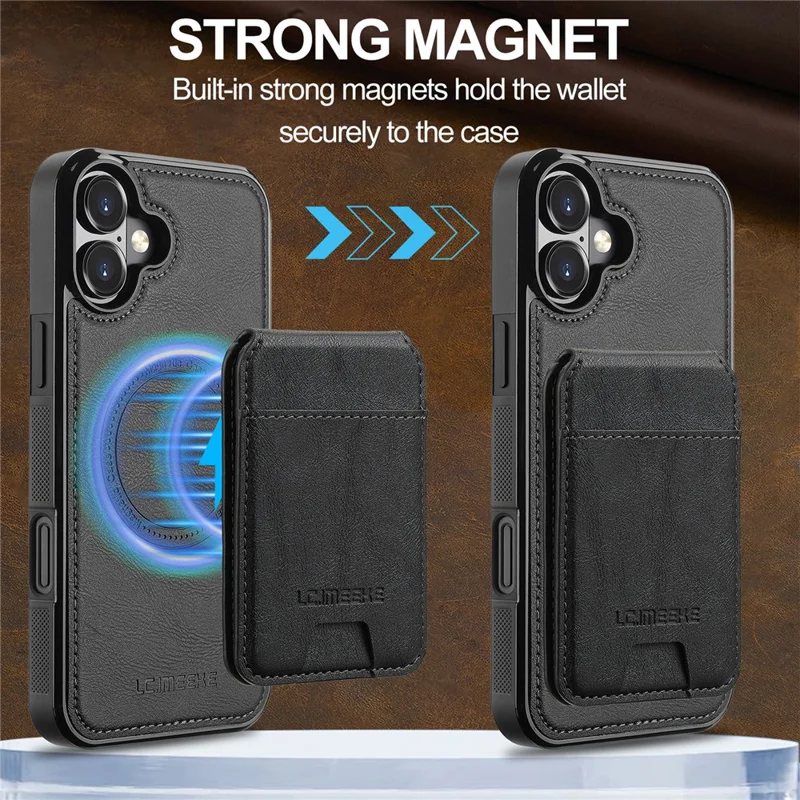 LC.IMEEKE L3 For iPhone 17 Magnetic Case Detachable Card Holder Leather TPU Mobile Cover - Black