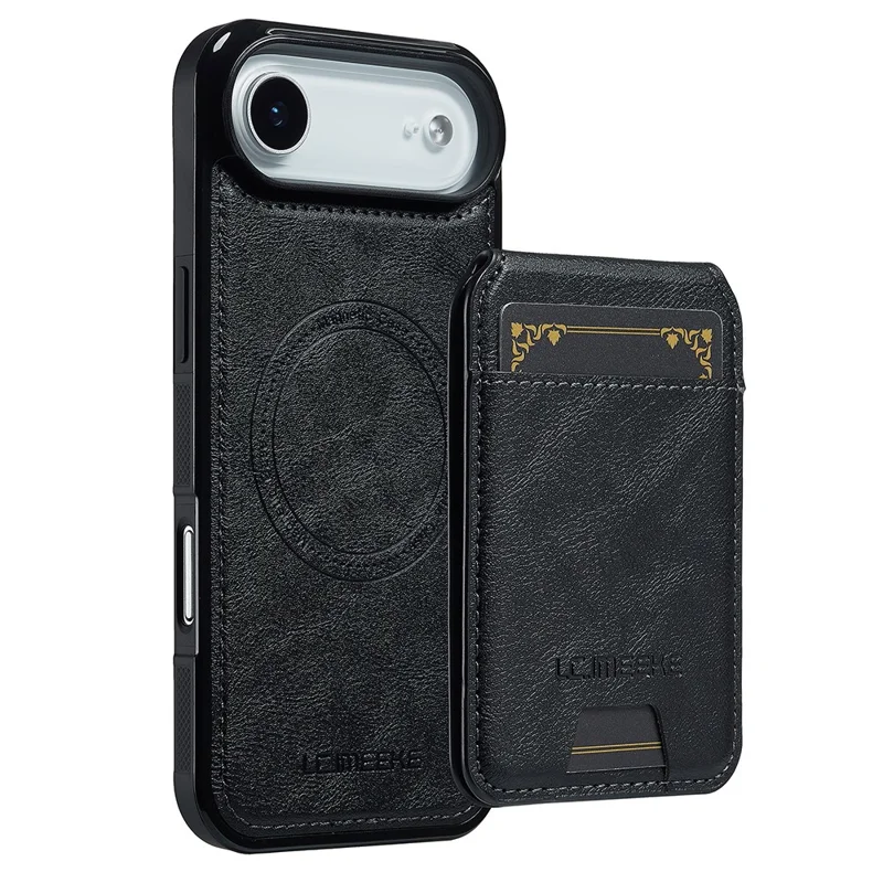 LC.IMEEKE L3 For iPhone 17 Air Magnetic Case Detachable Card Holder Leather TPU Mobile Cover - Black