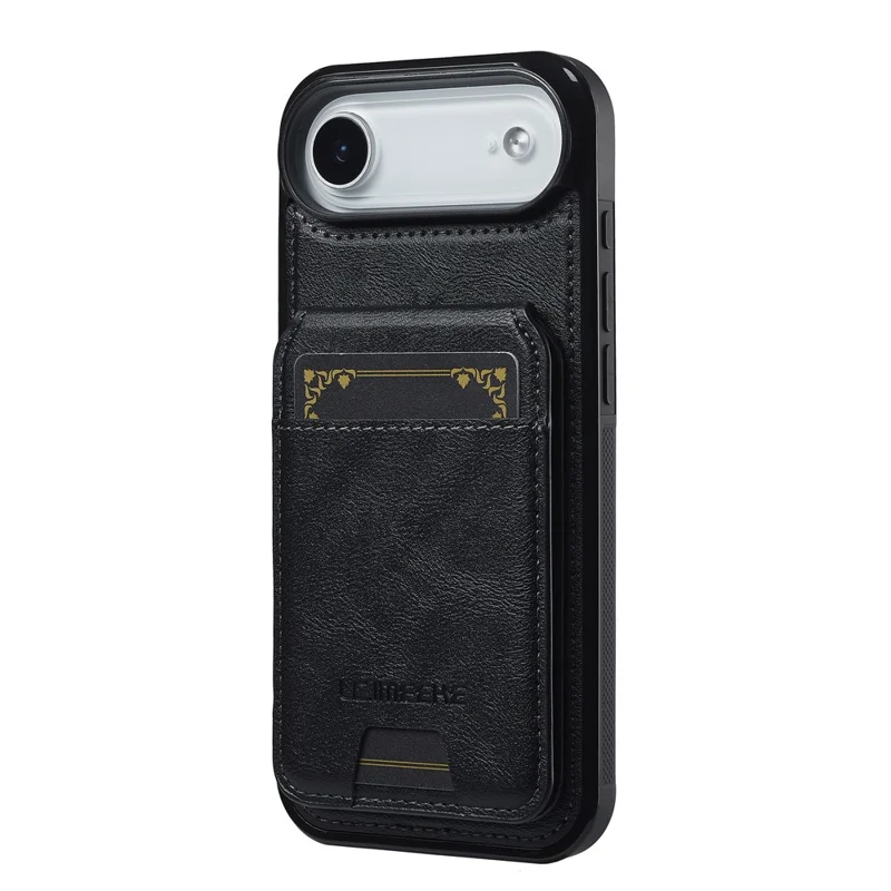 LC.IMEEKE L3 For iPhone 17 Air Magnetic Case Detachable Card Holder Leather TPU Mobile Cover - Black