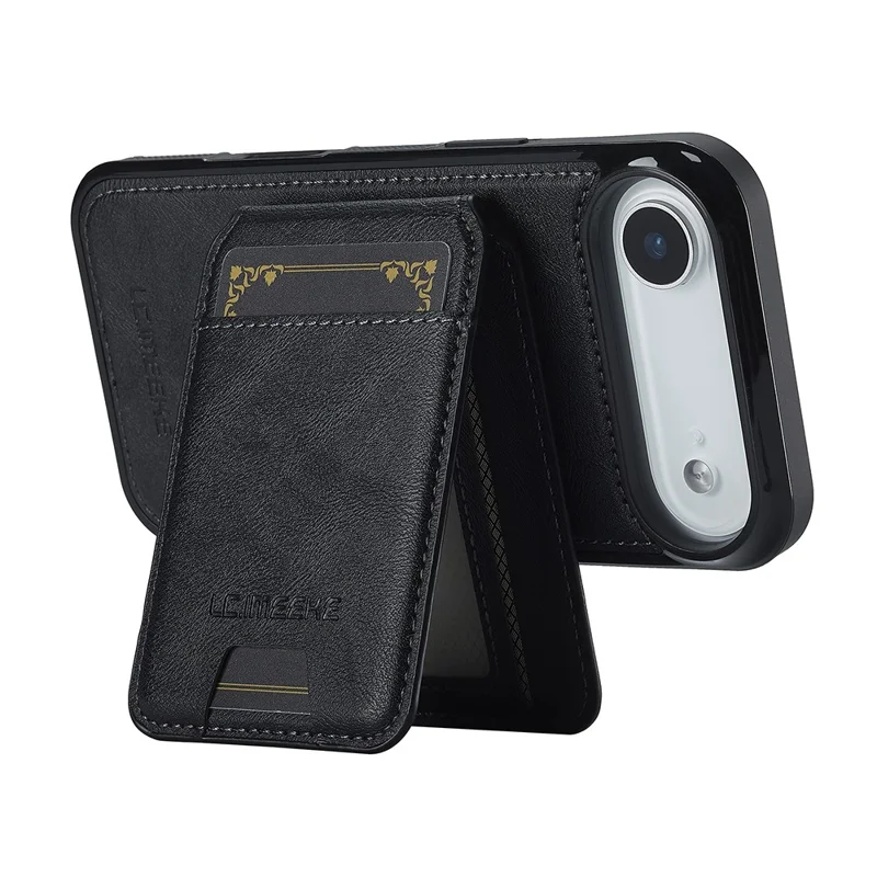 LC.IMEEKE L3 For iPhone 17 Air Magnetic Case Detachable Card Holder Leather TPU Mobile Cover - Black