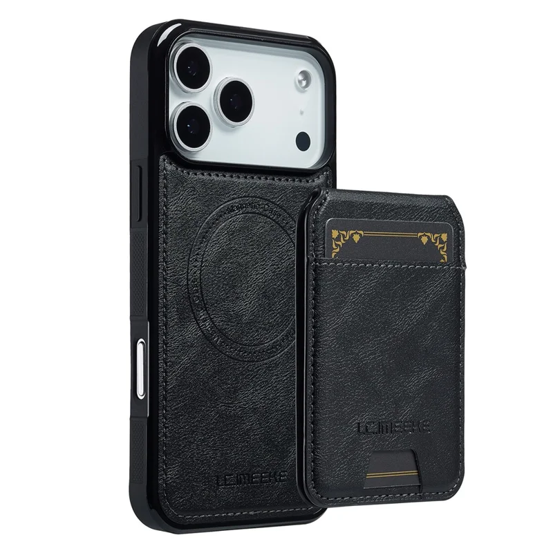 LC.IMEEKE L3 For iPhone 17 Pro Magnetic Case Detachable Card Holder Leather TPU Mobile Cover - Black