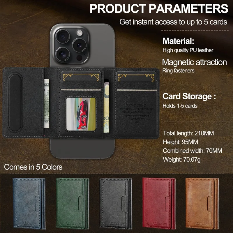LC.IMEEKE L5 For iPhone 17 Magnetic Phone Case Leather Back Cover with Detachable Card Holder - Black