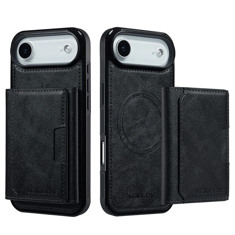 LC.IMEEKE L5 per iPhone 17 Custodia magnetica per telefono in pelle con porta carte staccabile - Nero