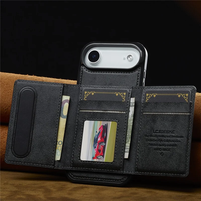LC.IMEEKE L5 per iPhone 17 Custodia magnetica per telefono in pelle con porta carte staccabile - Nero