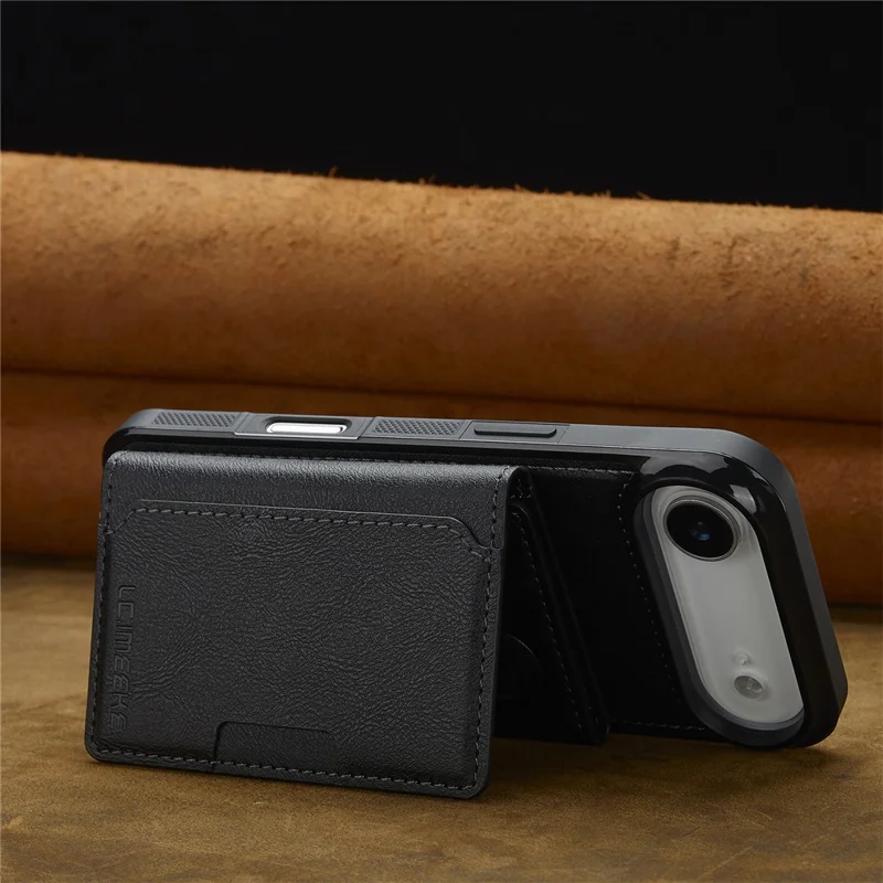 LC.IMEEKE L5 per iPhone 17 Custodia magnetica per telefono in pelle con porta carte staccabile - Nero