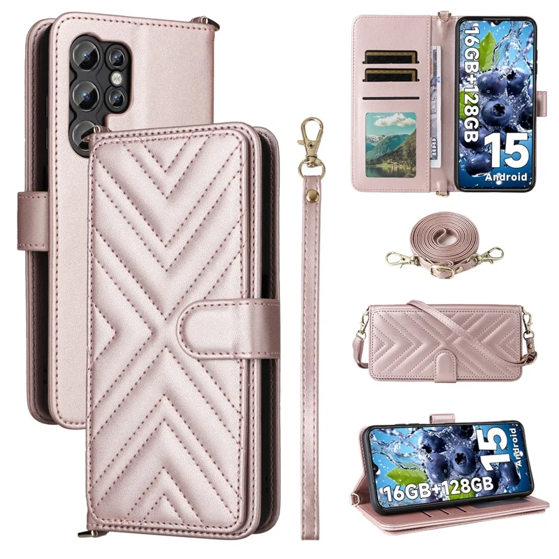 For Oukitel C1 / C1 Pro Case with Shoulder / Wrist Strap Leather Phone Cover Stand Wallet - Pink