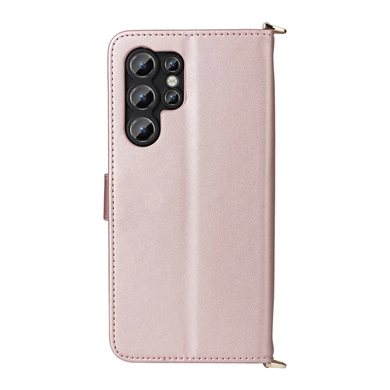 For Oukitel C1 / C1 Pro Case with Shoulder / Wrist Strap Leather Phone Cover Stand Wallet - Pink