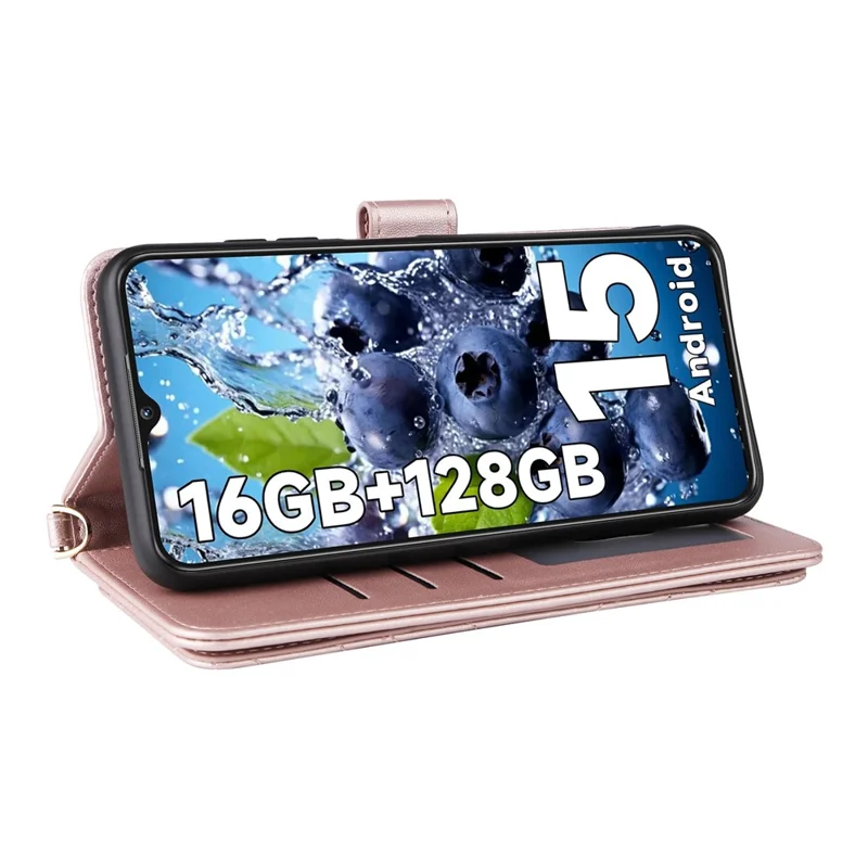 For Oukitel C1 / C1 Pro Case with Shoulder / Wrist Strap Leather Phone Cover Stand Wallet - Pink
