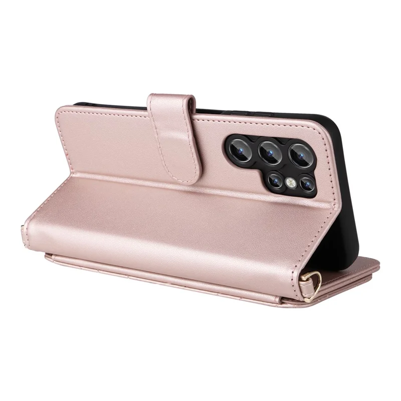 For Oukitel C1 / C1 Pro Case with Shoulder / Wrist Strap Leather Phone Cover Stand Wallet - Pink