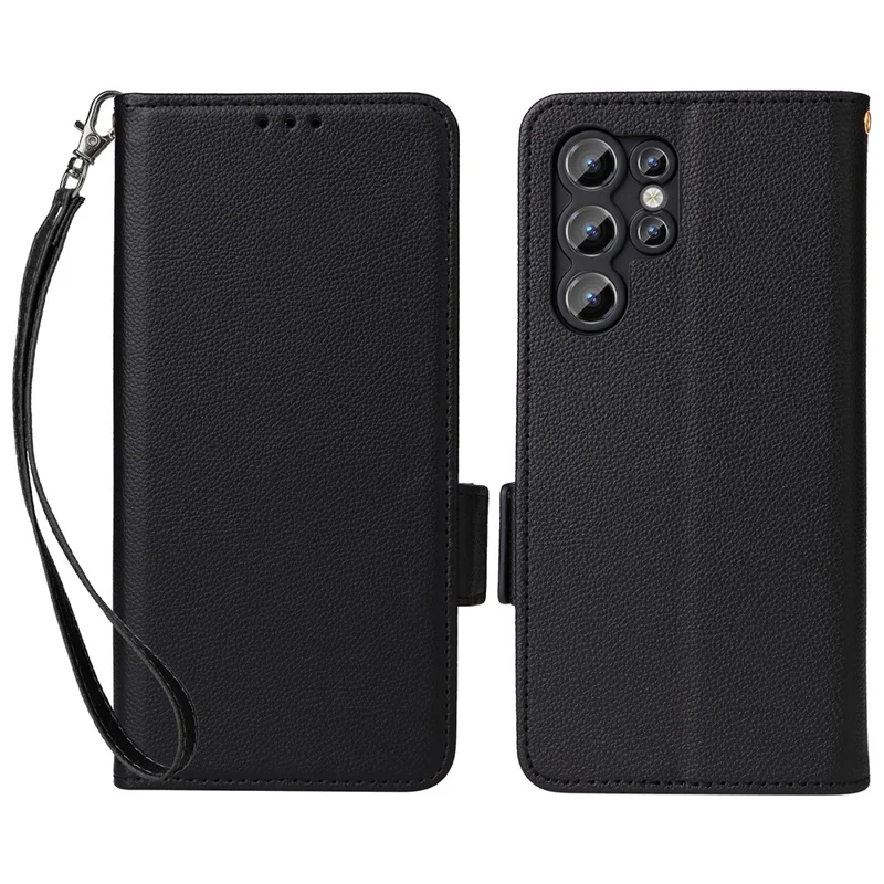 For Oukitel C1 / C1 Pro Case with Wrist Strap Litchi Texture PU Leather Wallet Phone Cover - Black