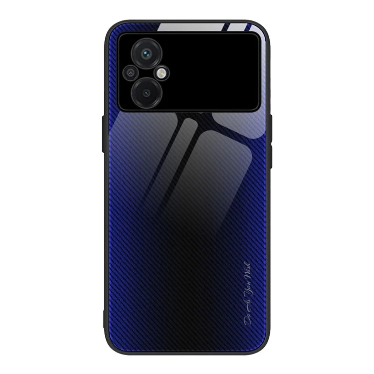 Per Xiaomi Poco M5 4G Glass Temperato + TPU Fibra di Carbonio Texture Telefono di Protezione Cover di Protezione - Blu Scuro