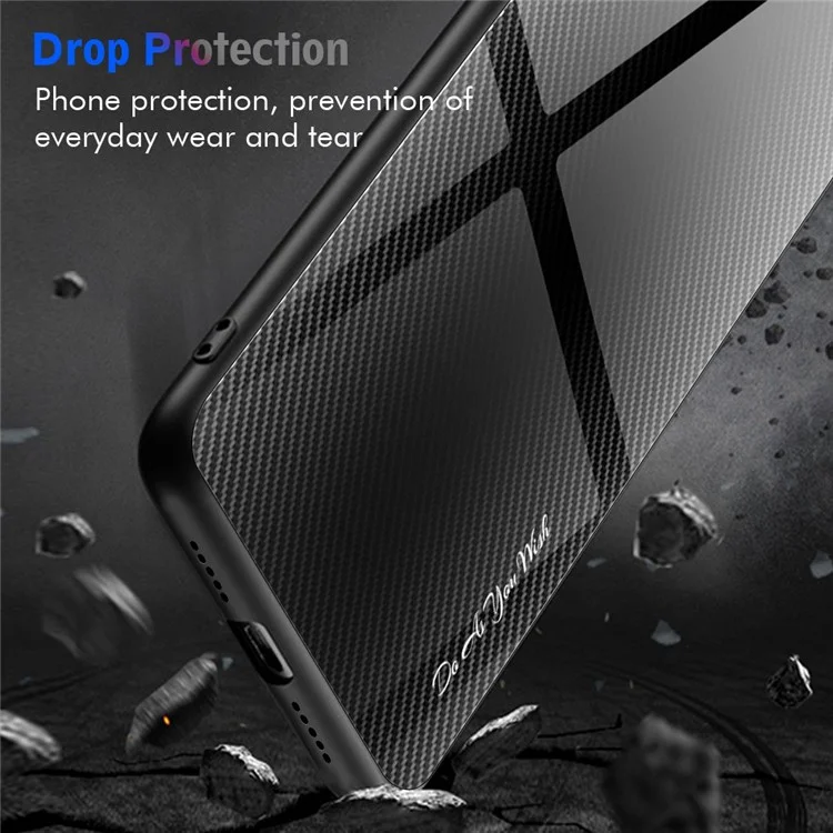 Per Xiaomi Poco M5 4G Glass Temperato + TPU Fibra di Carbonio Texture Telefono di Protezione Cover di Protezione - Blu Scuro