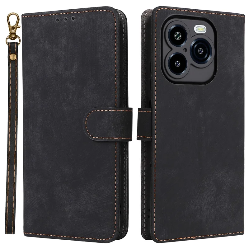 For Oukitel C65 / C65 Pro Case Wallet RFID Blocking PU Leather Phone Cover Stand with Strap - Black