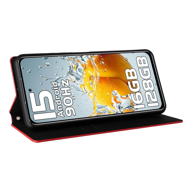 Cover a portafoglio per Oukitel C65 / C65 Pro con motivo a rombi in pelle - Rosso