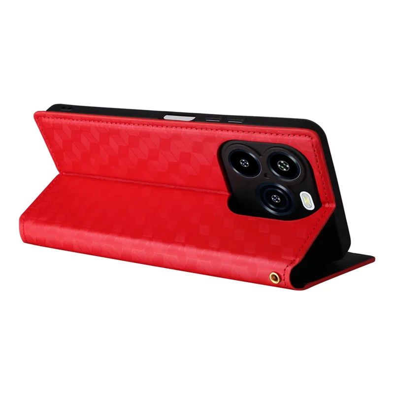 Cover a portafoglio per Oukitel C65 / C65 Pro con motivo a rombi in pelle - Rosso
