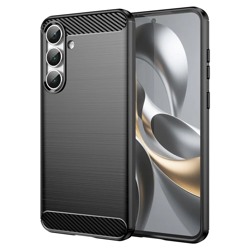 Pour Samsung Galaxy S25 FE Étui Coque de Protection Téléphone Texture Fibre de Carbone Brossée - Noir