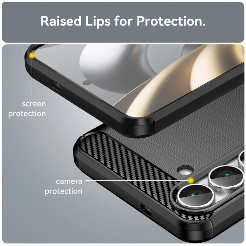 Pour Samsung Galaxy S25 FE Étui Coque de Protection Téléphone Texture Fibre de Carbone Brossée - Noir