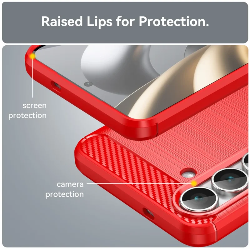 For Samsung Galaxy S25 FE Case Protective Phone Cover Carbon Fiber Texture Brushed - Red