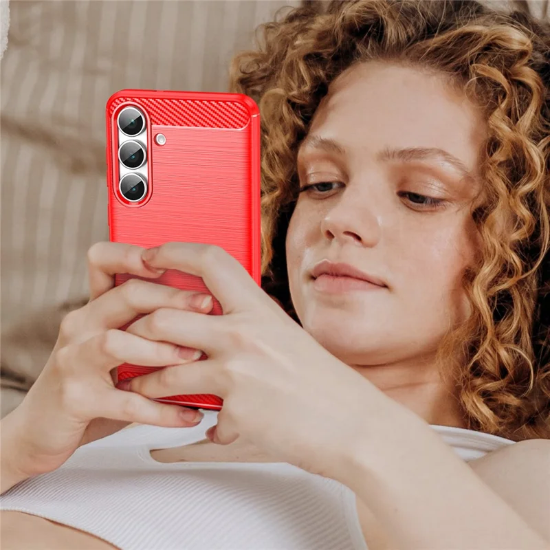For Samsung Galaxy S25 FE Case Protective Phone Cover Carbon Fiber Texture Brushed - Red