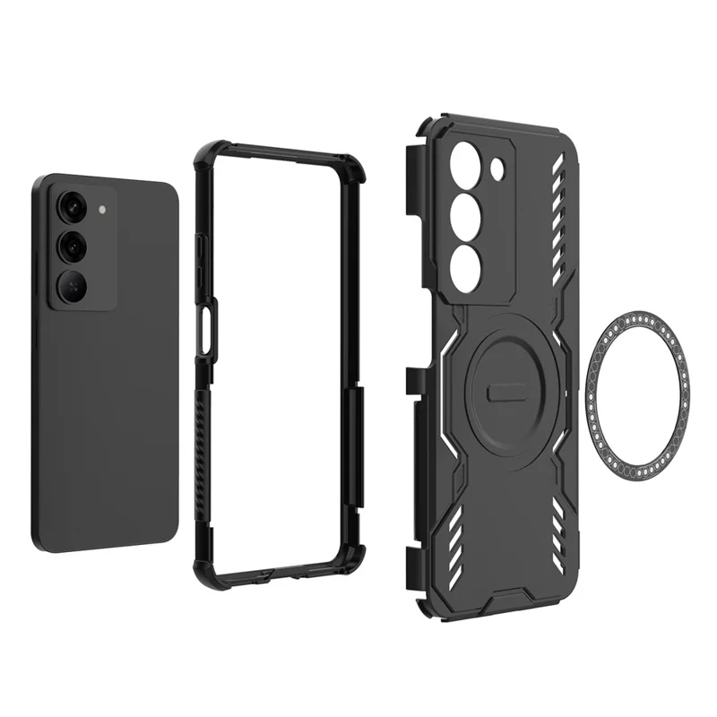 For Realme 14x 5G  /  V60 Pro 5G Magnetic Case Butterfly Armor Hollow Heat Dissipation PC + TPU Phone Cover - Black