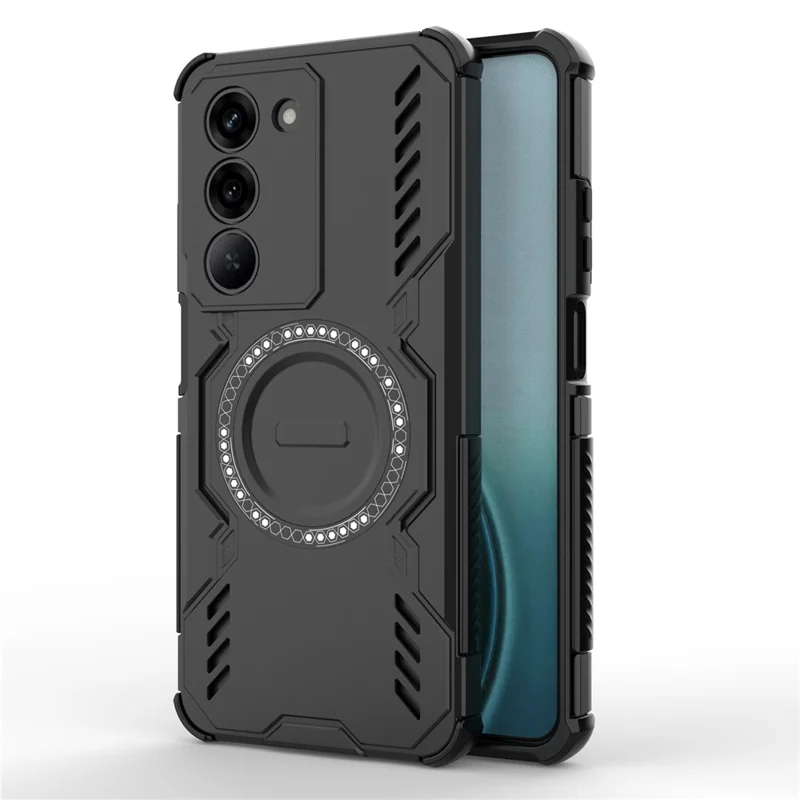 For Realme 14x 5G  /  V60 Pro 5G Magnetic Case Butterfly Armor Hollow Heat Dissipation PC + TPU Phone Cover - Black