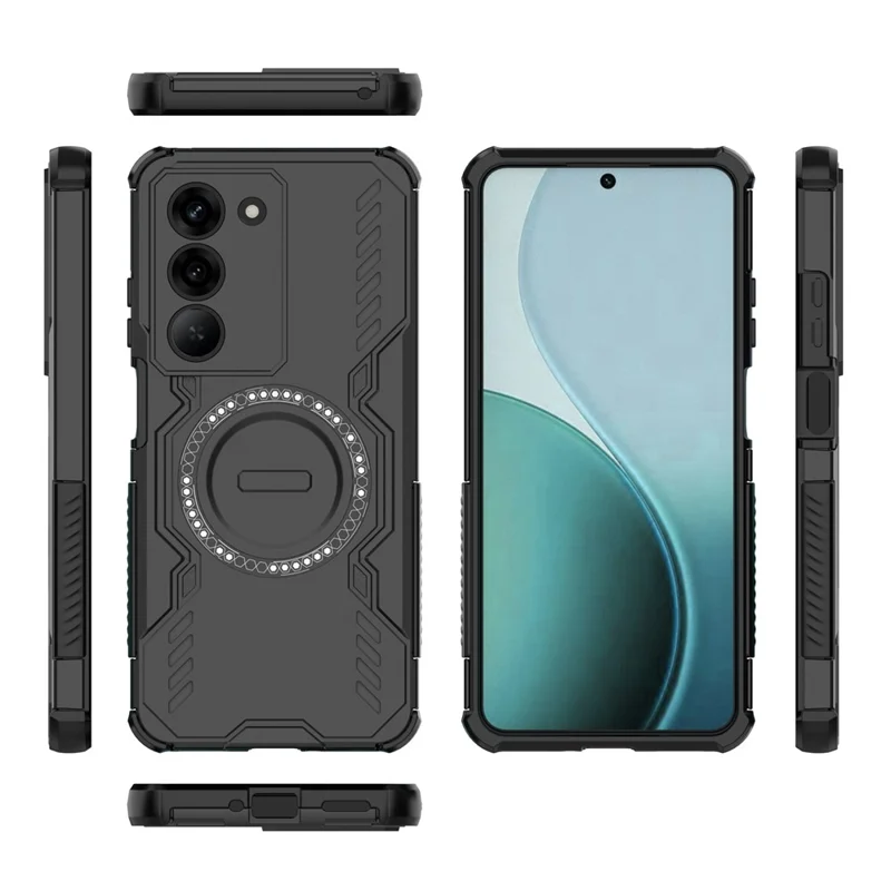 For Realme 14x 5G  /  V60 Pro 5G Magnetic Case Butterfly Armor Hollow Heat Dissipation PC + TPU Phone Cover - Black