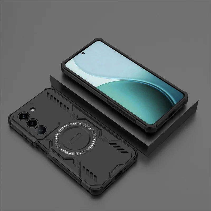 For Realme 14x 5G  /  V60 Pro 5G Magnetic Case Butterfly Armor Hollow Heat Dissipation PC + TPU Phone Cover - Black