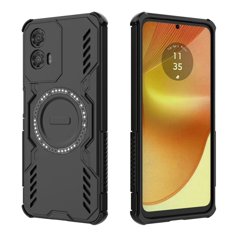 Para Motorola Moto G34 5G Funda Magnética Mariposa Armor Disipación de Calor PC + TPU Carcasa de Teléfono - Negro