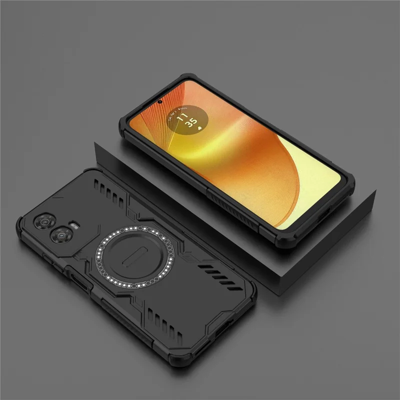 Para Motorola Moto G34 5G Funda Magnética Mariposa Armor Disipación de Calor PC + TPU Carcasa de Teléfono - Negro