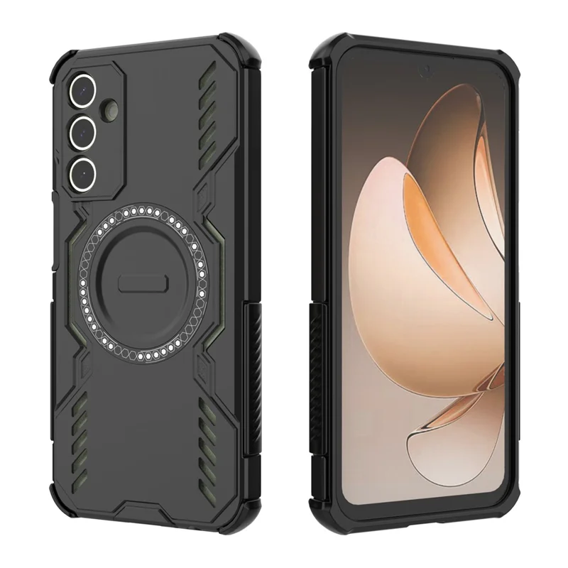 Für Samsung Galaxy A15 5G / 4G Magnetische Hülle Schmetterling Rüstung Hohle Wärmeableitung PC + TPU Handyhülle - Schwarz
