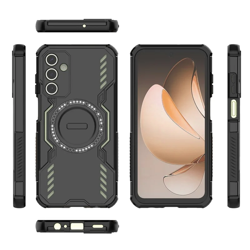 Für Samsung Galaxy A15 5G / 4G Magnetische Hülle Schmetterling Rüstung Hohle Wärmeableitung PC + TPU Handyhülle - Schwarz
