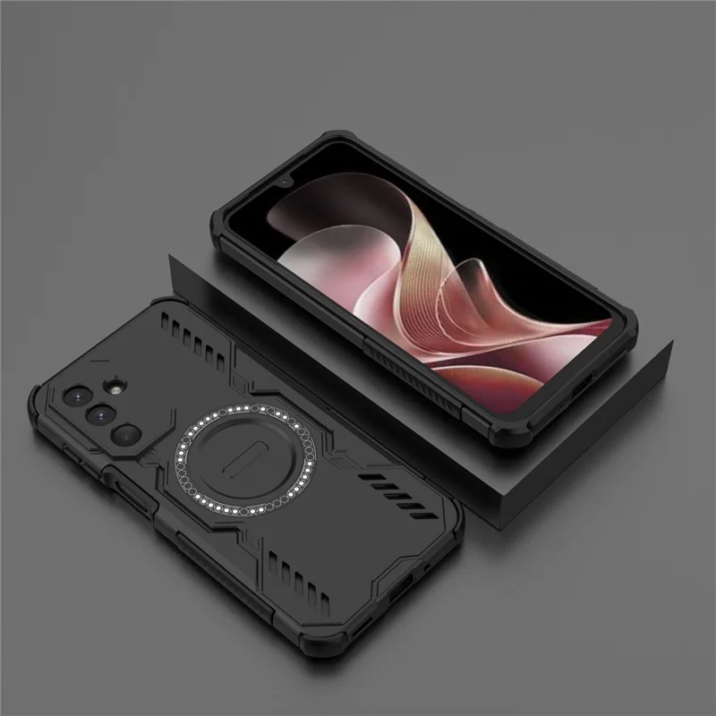 Pour Samsung Galaxy M36 5G Étui Magnétique Papillon Armure Dissipation de Chaleur PC + TPU Housse de Téléphone - Noir