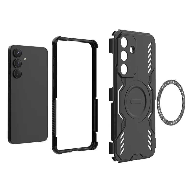 Para Samsung Galaxy S25 FE Capa Magnética Armadura Borboleta com Dissipação de Calor PC + TPU - Preto