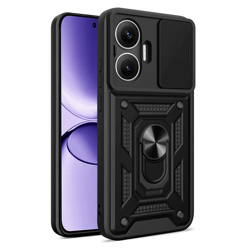 For Xiaomi Redmi Turbo 4 Pro 5G  /  Poco F7 5G Case with Slide Camera Lid PC + TPU Kickstand Phone Cover - Black