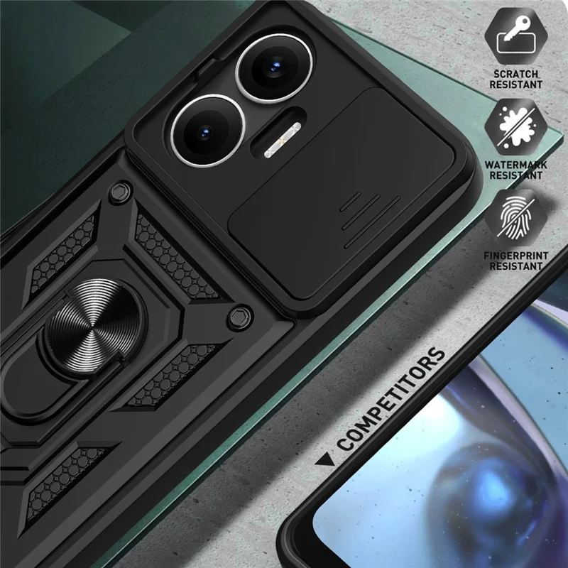 For Xiaomi Redmi Turbo 4 Pro 5G  /  Poco F7 5G Case with Slide Camera Lid PC + TPU Kickstand Phone Cover - Black