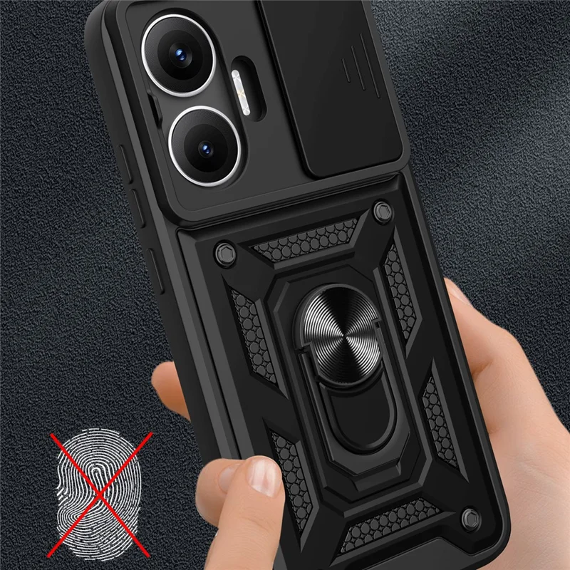 For Xiaomi Redmi Turbo 4 Pro 5G  /  Poco F7 5G Case with Slide Camera Lid PC + TPU Kickstand Phone Cover - Black