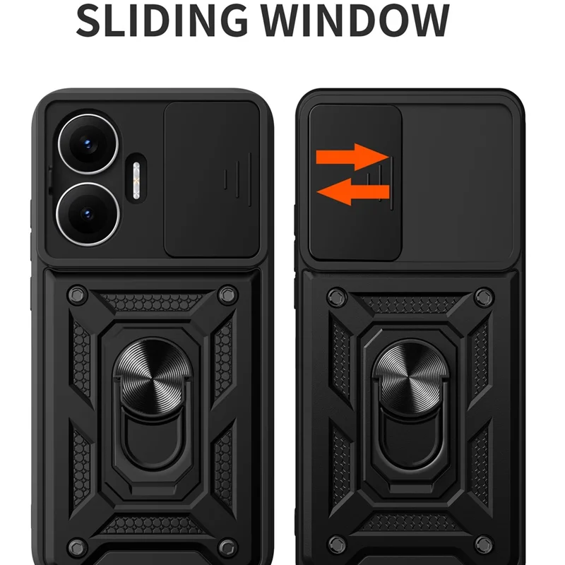 For Xiaomi Redmi Turbo 4 Pro 5G  /  Poco F7 5G Case with Slide Camera Lid PC + TPU Kickstand Phone Cover - Black