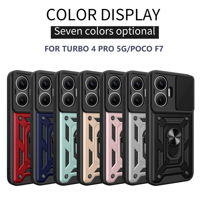 For Xiaomi Redmi Turbo 4 Pro 5G  /  Poco F7 5G Case with Slide Camera Lid PC + TPU Kickstand Phone Cover - Black