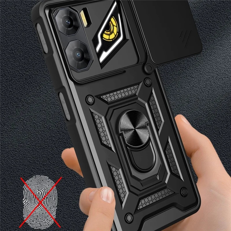 For ZTE nubia Neo 3 5G Case with Slide Camera Lid PC + TPU Kickstand Phone Cover - Black