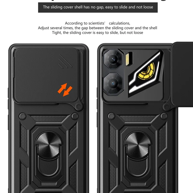For ZTE nubia Neo 3 5G Case with Slide Camera Lid PC + TPU Kickstand Phone Cover - Black