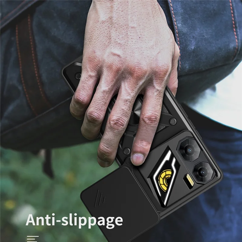 For ZTE nubia Neo 3 5G Case with Slide Camera Lid PC + TPU Kickstand Phone Cover - Black