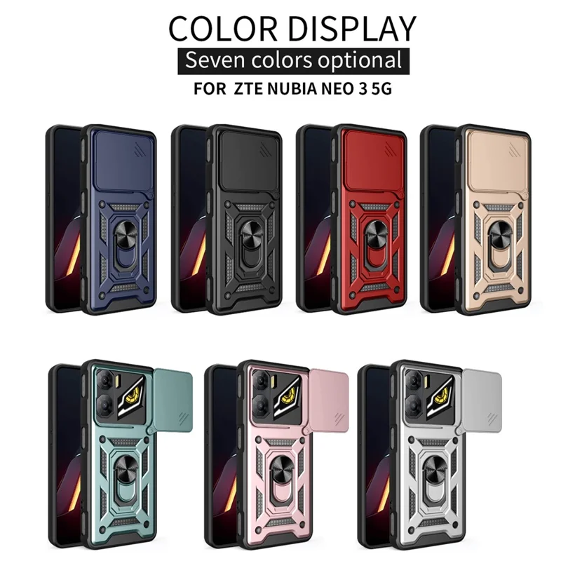 For ZTE nubia Neo 3 5G Case with Slide Camera Lid PC + TPU Kickstand Phone Cover - Green
