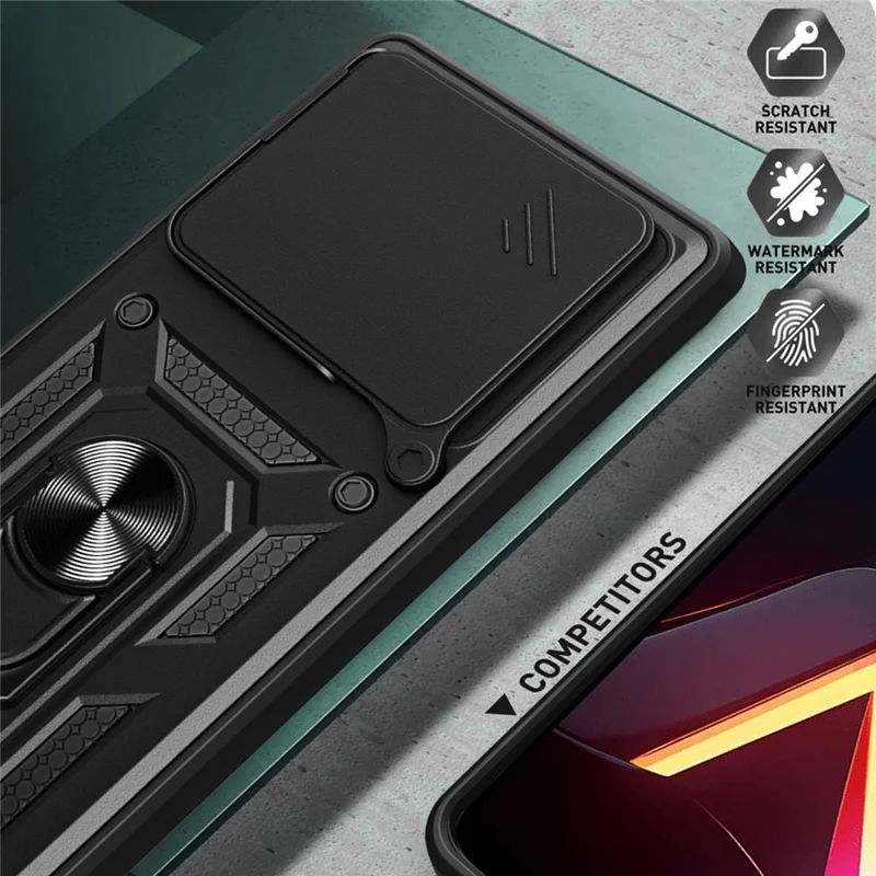 For ZTE nubia Neo 3 5G Case with Slide Camera Lid PC + TPU Kickstand Phone Cover - Green