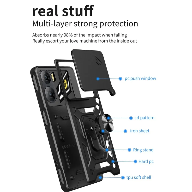 For ZTE nubia Neo 3 5G Case with Slide Camera Lid PC + TPU Kickstand Phone Cover - Green