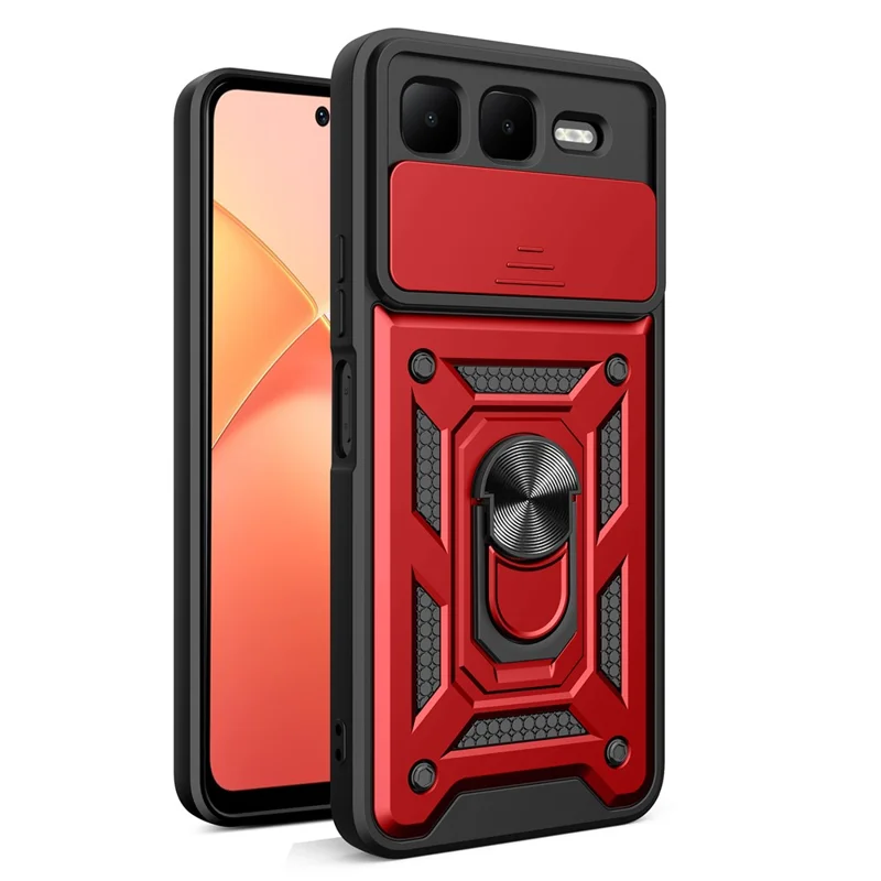 For Infinix Smart 10 Plus Case with Slide Camera Lid PC + TPU Kickstand Phone Cover - Red